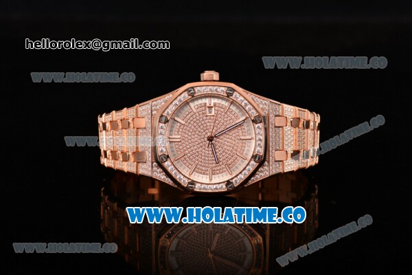 Audemars Piguet Royal Oak 41MM Asia 2813 Automatic Rose Gold/Diamonds Case with Stick Markers White Inner Bezel and Diamonds Dial (EF) - Click Image to Close